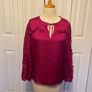 Mixed media ruffle fushia top